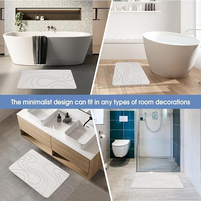 Veeloim Stone Bath Mat Diatomaceous Earth Shower Mat Non-Slip Super Absorbent Diatomite Stone Mats for Bathroom Floor/Kitchen Counter Quick Drying Natural Easy to Clean(23.6''×15.4" White)