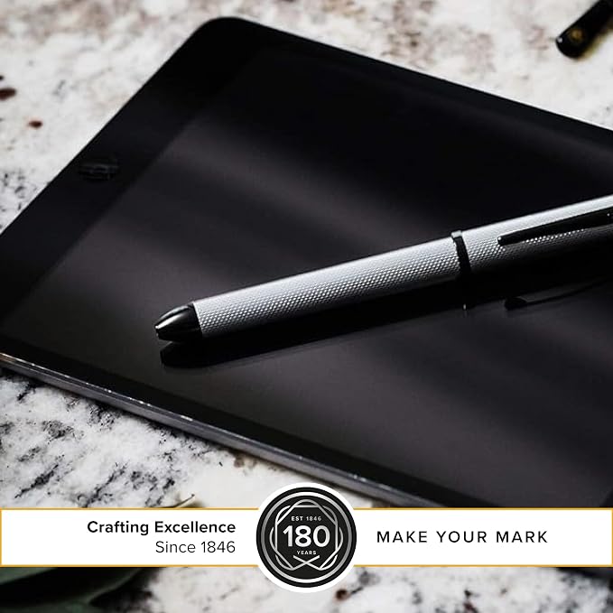 Cross Tech3+ Refillable Multi-Function Ballpoint Pen with Stylus, Medium Ballpen And Pencil, Includes Premium Gift Box - Brushed Chrome