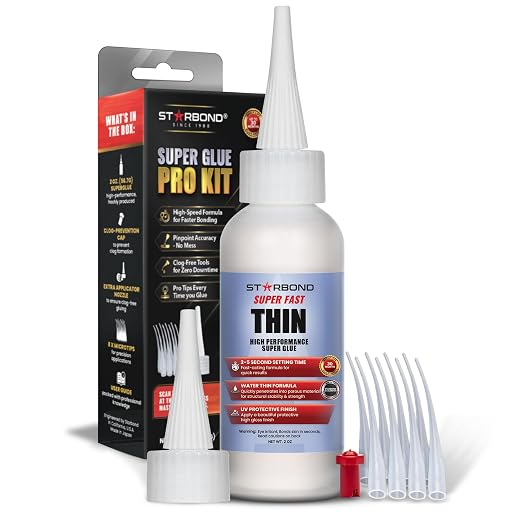 Starbond Super Fast Thin CA Glue – Super Glue Pro Kit with Precision Microtips Anti-Clog Cap & Extra Nozzles – Premium Cyanoacrylate Adhesive for Cracks, Joints, Woodturning, Hobby & Repairs, 2 oz