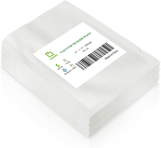 CANLENPK 5.1x7.1 Inch/13x18cm Vacuum Seal Bags, Small Food Vacuum Storage Sealer Bags, Seal Meal Snack Fruit Nut Tea Cookie Bean, Boil Steam Heat Freezer Sous Vide Grocery Sealable Bags (100PCS)