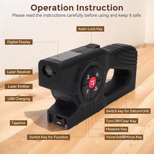 LUNYEE 393Ft Digital Tape Measure with Laser - 3-in-1 Recharge Electronic Laser Measuring Tape with Tape Measure 16Ft OLED Display M/in/Ft Unit Switch Area/Volume/Pythagorean,Class II Laser
