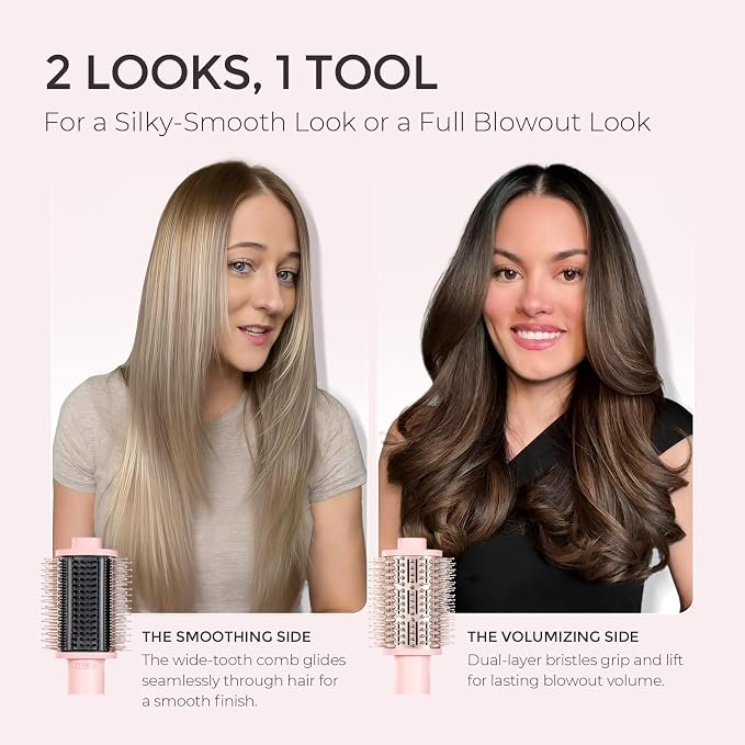 TYMO 4.0 Hair Blow Dryer Brush - Lightweight 3X Faster Drying 5-in-1 Ionic Blowout Hair Dryer Brush Adds Shine, Volume & Fullness for Smooth, Anti-Frizz Straight, Curl & Blowout Styles, Pink