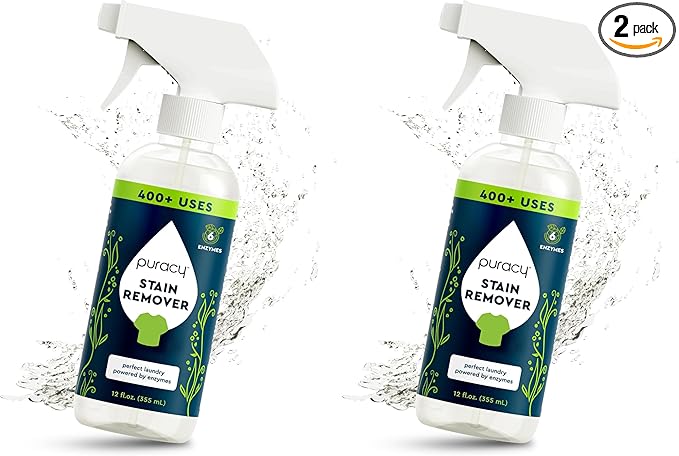 Puracy Stain Remover, Travel and Laundry Stain Cleaner for Clothes, Baby Essentials, Kids Stains, Oil and Fabric Spot Cleaner (Stain Remover Spray, 12 fl oz) (Pack of 2)