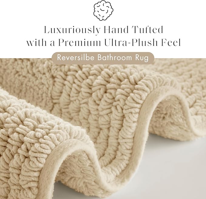 Madison Park Splendor Reversible 100% Cotton Bath Rug, 20 x 30, Natural | Tufted Bathroom Mat, 3000 GSM, Hotel Quality, Luxurious Plush, Medium Pile, Absorbent, Quick Dry, OEKO-TEX, Shower Room Décor