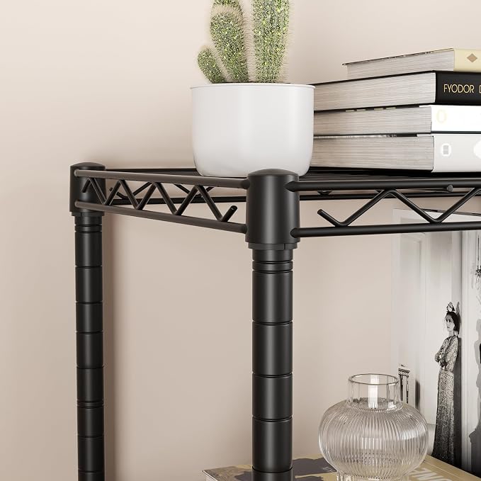 SINGAYE 4 Shelves Storage Shelf Wire Shelving Unit Metal Adjustable Wheels | Small Shelf Storage with Wheels Organizers Closet Unit for Bathroom Laundry Room Kitchen Pantry11.5D x 17.5W x 45H Black