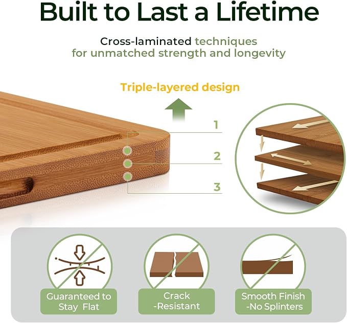 Keechee Carbonized Bamboo Cutting Board Set of 4, Kitchen Prep Boards | Deep juice grooves, built-in handles, 4 different sizes for full kitchen tasks and charcuterie