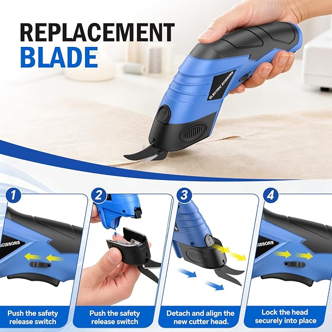 2026 Upgrade Cordless Electric Scissors Cardboard Cutter with 2 Type Blades Rechargeable Powerful Shears Cutting Tool for Fabric Electric Chop Saw Leather Felt with Charger Blue