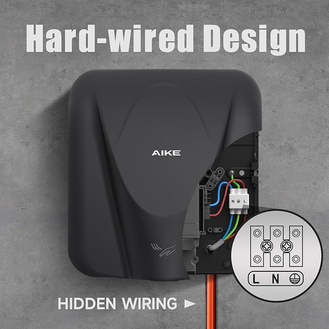 AIKE Elephant Power Commercial Hand Dryer High Speed Auto Warm Wind, Matte Black Thermoset Cover AC110V-130V Model AK2812