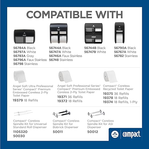 Georgia-Pacific Angel Soft Professional Series -19372 Compact Coreless 2-Ply Recycled Toilet Paper by GP PRO (Georgia-Pacific), White, 1,125 Sheets Per Roll, 18 Rolls Per Case
