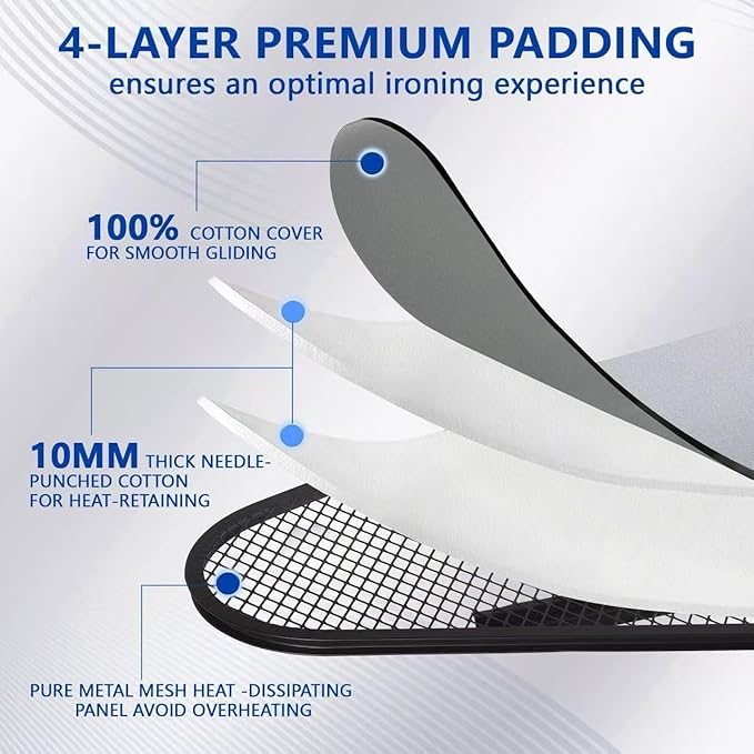 UFETGYG Classic Full Size Ironing Board,Extra Wide Size Full Metal Construction,57" X 18" with Iron Rest, Height Adjustable, Heat & Scorch Resistant Fabric, Anti-Skid Feet, Thickened Padding