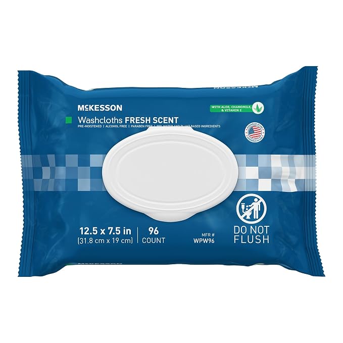 McKesson Washcloth Wipes for Adults, Scented (6 Pack, 576 Washcloths) Disposable Wash Cloths for Body - No-Rinse Formula with Snap Lid - Good for Incontinence and Elderly - 96 Wipes Per Pack