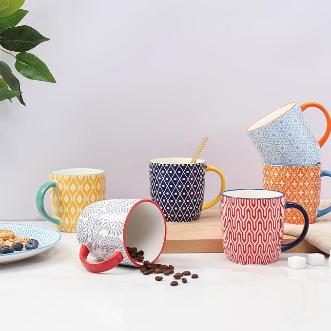 Selamica 10 OZ Coffee Mugs Set of 4, Small Coffee Cups Ceramic with Handle for Cappuccino Latte Cocoa Milk Tea, Dishwasher Microwave Safe, Assorted Colors