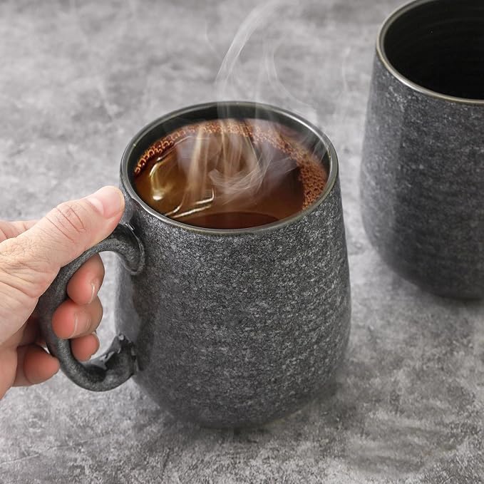 Hasense Dark Grey Coffee Mugs Set of 4, 12oz Ceramic Coffee Cups, Latte Mug with Large Handle for Coffee, Tea, Milk and Hot Cocoa,Easy Hold & Clean, Dishwasher & Microwave Safe