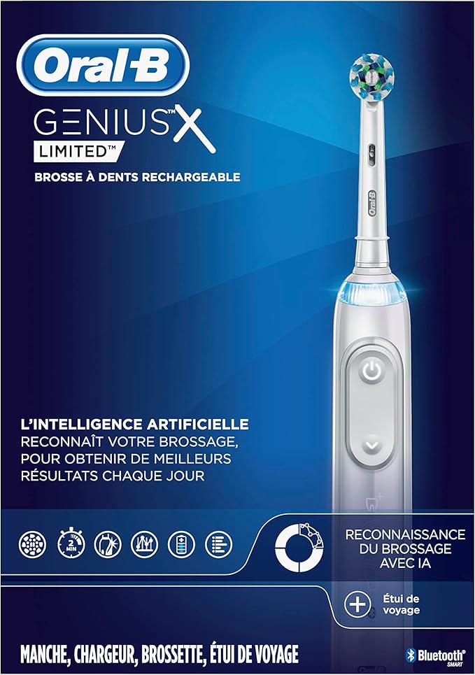Oral-B Genius X Limited Rechargeable Electric Toothbrush with 1 Replacement Brush Head, Travel Case, White (Pack of 3)