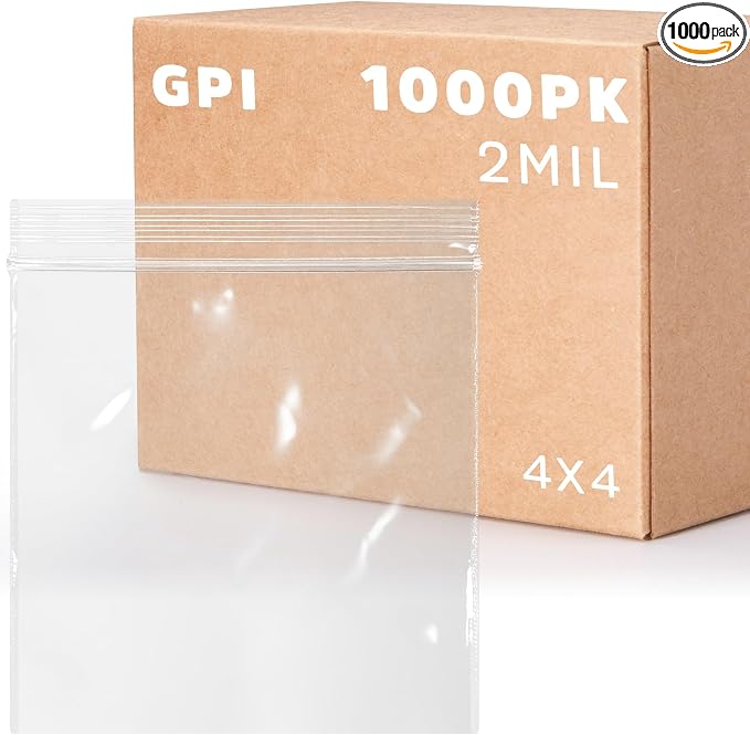 Clear Plastic Reclosable Zip Bags - Bulk GPI Case of 1000 4" x 4" 2 mil Thick Strong & Durable Poly Baggies With Resealable Zip Top Lock For Travel, Storage, Packaging & Shipping.