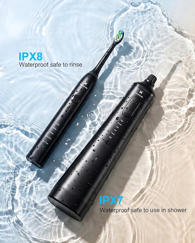 Upgraded Pro Dental Care Kit: 5-Mode Water Flosser & 50,000 VPM Sonic Electric Toothbrush | Premium Oral Clean Set with Enhanced Cleaning Modes, Larger Tank & Refined Design for Advanced Gum Health