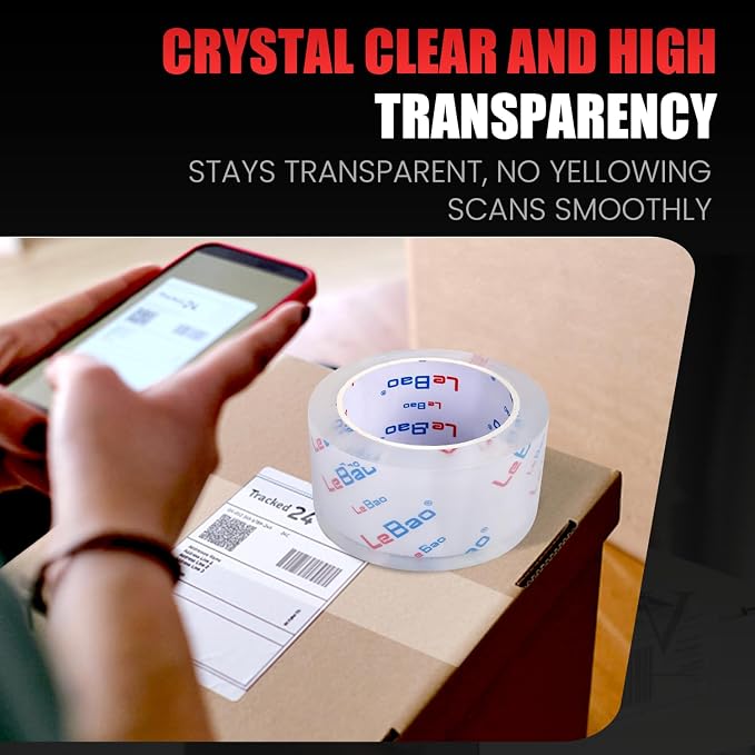 Heavy Duty Packing Tape with Dispenser, 6 Rolls Clear Shipping Tape 2 Inch x 90 Yards x 2.8 Mil Thickness, Strong Adhesive for Moving Boxes & Packages Supplies