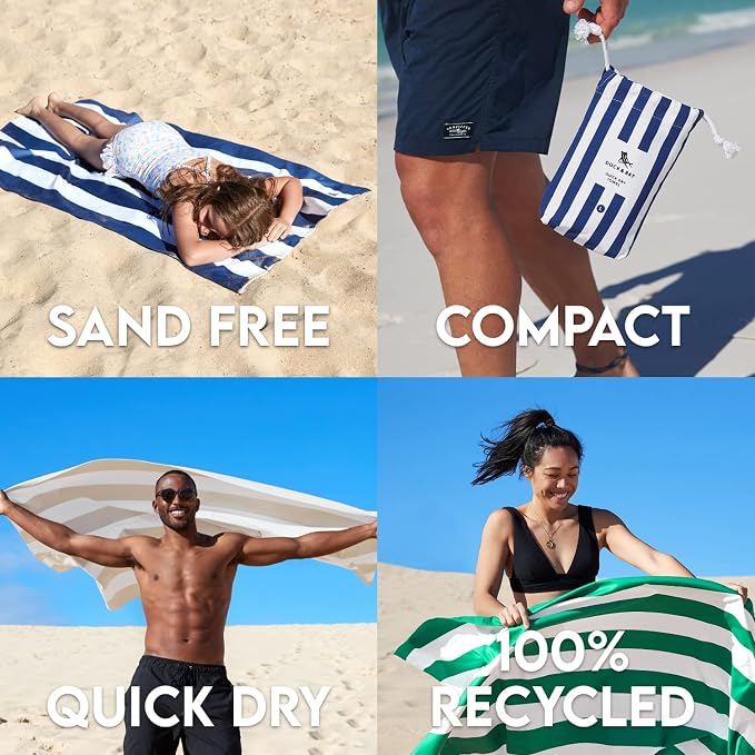 Dock & Bay Beach Towel - Quick Dry, Sand Free - Compact, Lightweight - 100% Recycled - Includes Bag - Cabana - Cancun Green - Extra Large (200x90cm, 78x35)