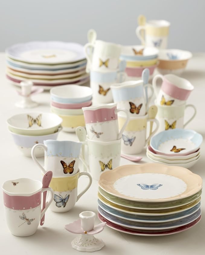 Lenox Butterfly Meadow Colors Porcelain Mug Set for 4, 12oz | Dishwasher safe, microwave safe | floral design | coffee mug gift for coffee lovers | 10oz, gift for women