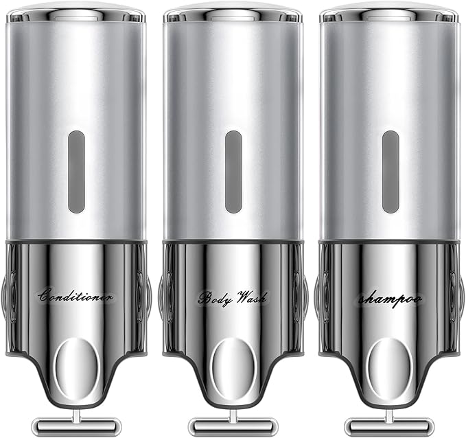 EXIN DECHEN Shampoo and Conditioner Dispenser(Triple x 16.9 oz,Silver) | Easy Installation,Wall-Mounted,Bottle Separable,Large Capacity,Shower Shampoo Conditioner Body Wash Dispenser for Bathroom