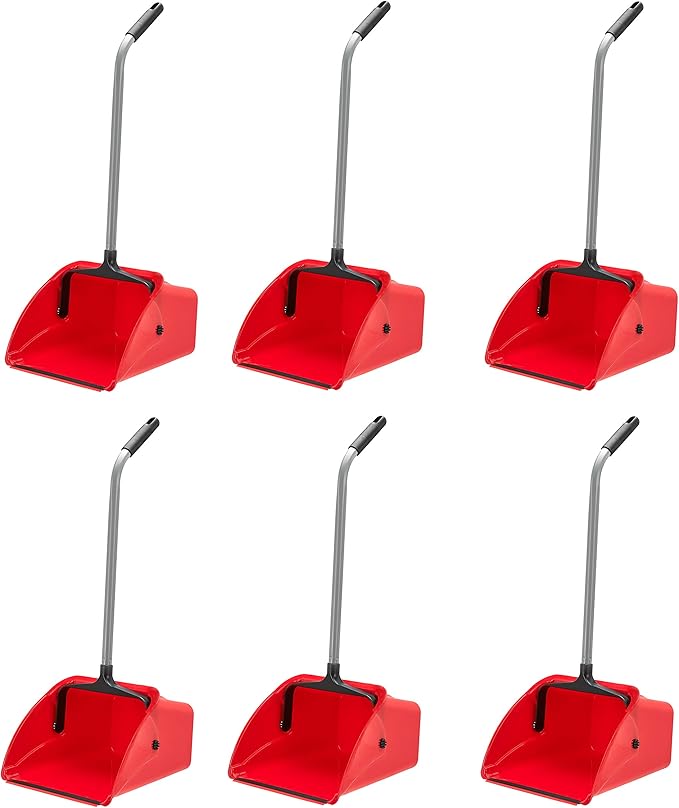 Amazon Basics Jumbo Lobby Dustpan, Indoor Outdoor Use, 6-Pack, Red