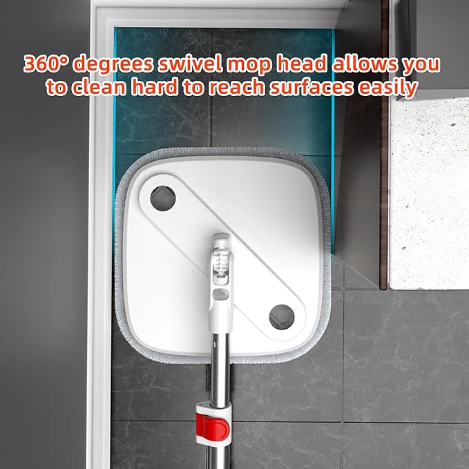 Spin Mop and Bucket Set with Self Separation Dirty and Clean Water System, Self Wringing 360° Rotating Square Mop Head for Home Floors Cleaning (1.0 Mop and Bucket Set (8 Pads))