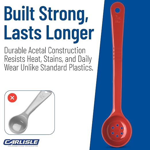 CFS 396105 Perforated Long Handle Portion Control Spoon, 2 oz, Red (Pack of 12)