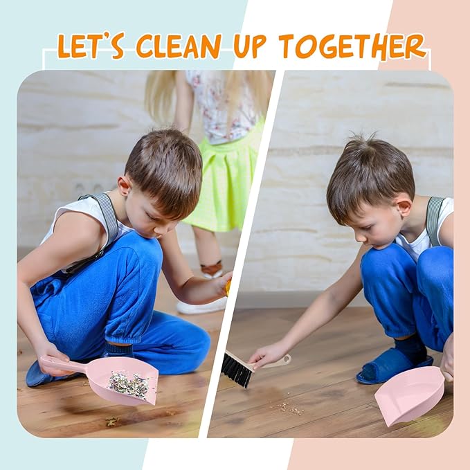 Sliner 18 Pack Mini Dustpan and Brush Set Nesting Snap Plastic Dust Pans with Brush Small Handheld Broom and Dustpan Set Bulk Portable Cleaning Suitable for Desktop Pets Care Camping(Pink)