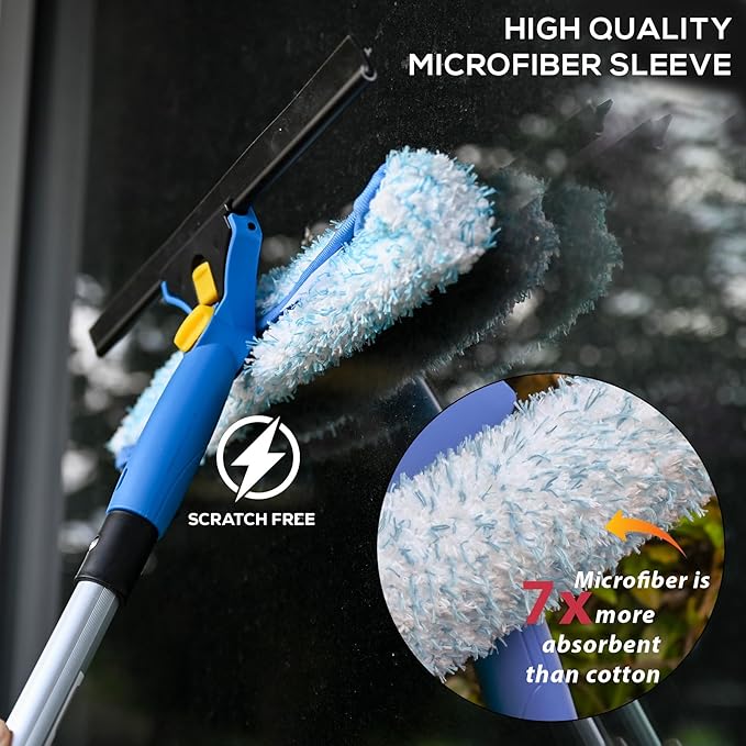 Kleen Handler Professional 2-in-1 Squeegee for Window Cleaning Tool Combo - 14" Squeegee & Microfiber Scrubber Sleeve, Window Glass Cleaning Kit for Commercial & Residential Use