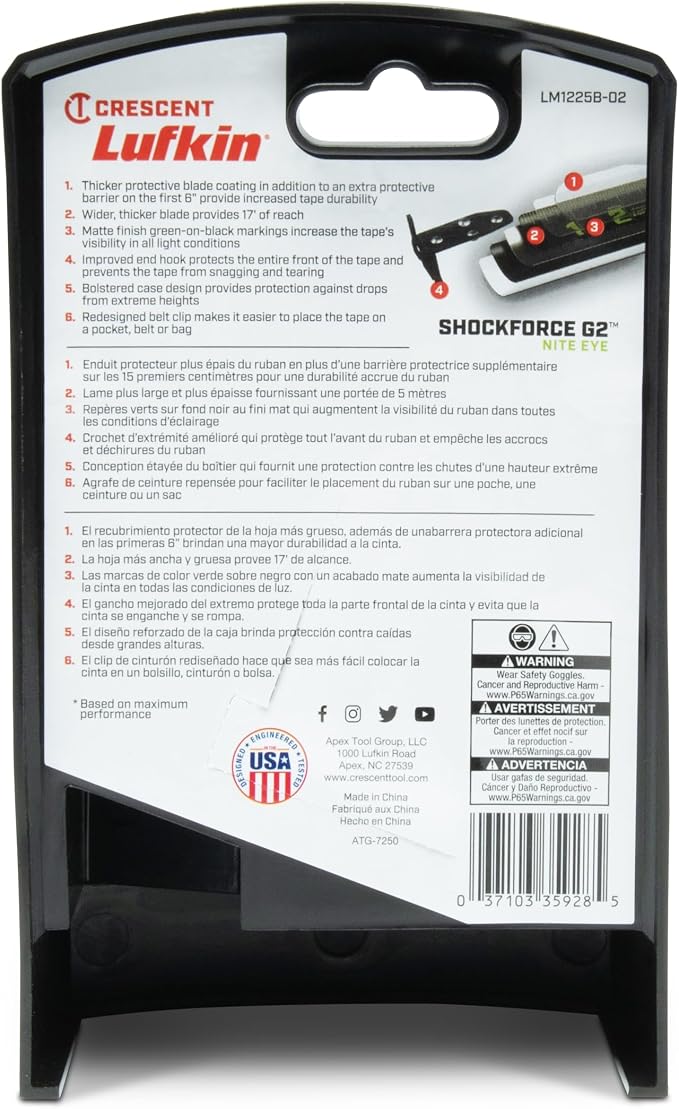 Lufkin Shockforce G2 25-ft Nite Eye Magnetic Tape Measure- LM1225B-02