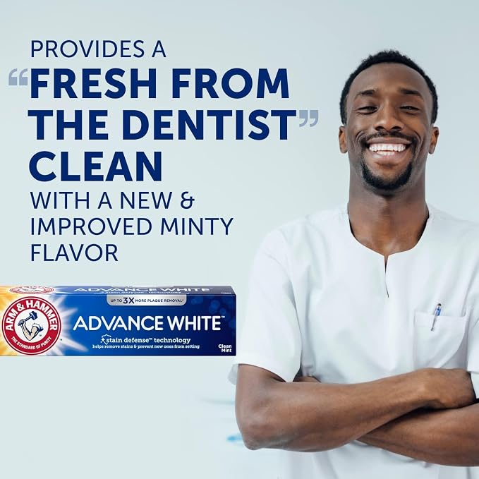 ARM & HAMMER Advanced White Extreme Whitening Toothpaste, Multi-Pack -Clean Mint - Fluoride Toothpaste (Pack of 12)