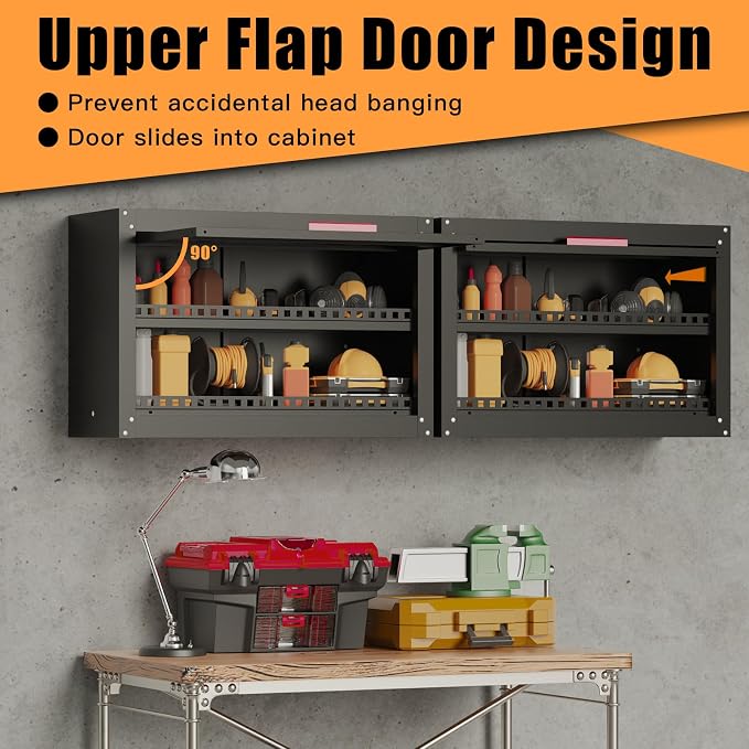 Eltean Garage Wall Cabinet,Up Flip Door Metal Wall Cabinet,Wall Mounted Metal Storage Cabinets with Doors and Adjustable Shelf for Garage,Utility Room and Basement