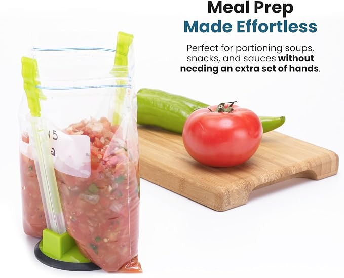 Jokari Adjustable Baggy Rack Stand 4-Pack | Hands-Free Freezer Bag Holder, Gallon, Quart, Sandwich Size Storage Bags, Ideal, Pouring Leftovers, Meal Prep