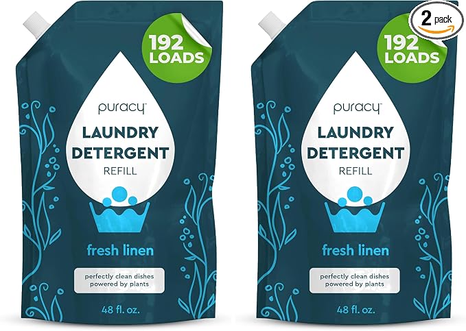 Puracy Laundry Detergent Refill - Enzyme-Powered Liquid Laundry Detergent Concentrate, Natural Laundry Detergent Seen on TikTok, Non-Toxic (Fresh Linen, 48 fl oz, 192 Loads) (Pack of 2)