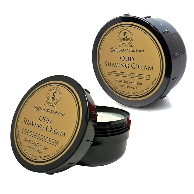 Taylor of Old Bond Street Oud Fragrance Shaving Cream Bowl 150g (2-Pack) – Rich Lather for Traditional Shaving