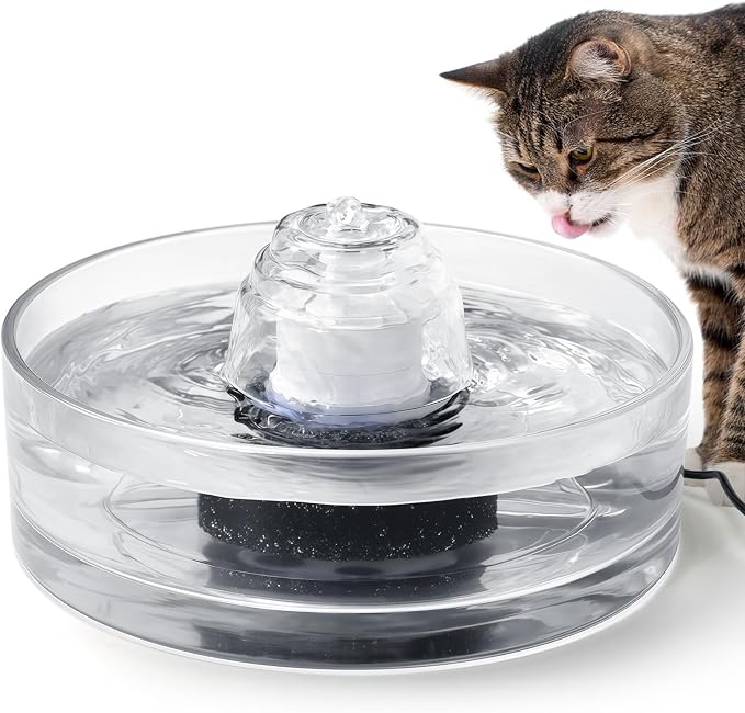 2.7L Glass Pet Fountain –Transparent Glass Cat Water Fountain & Little Dog Drinking Bowl– Automatic Cat Water Dispenser