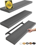 BAYKA Grey Floating Shelves for Wall, Set of 3, 22.5 inch Wall Mounted Shelf for Bedroom, Living Room, Kitchen – Wood with Hidden Metal Brackets, 22LBS Capacity – Storage for Books, Plants, Decor