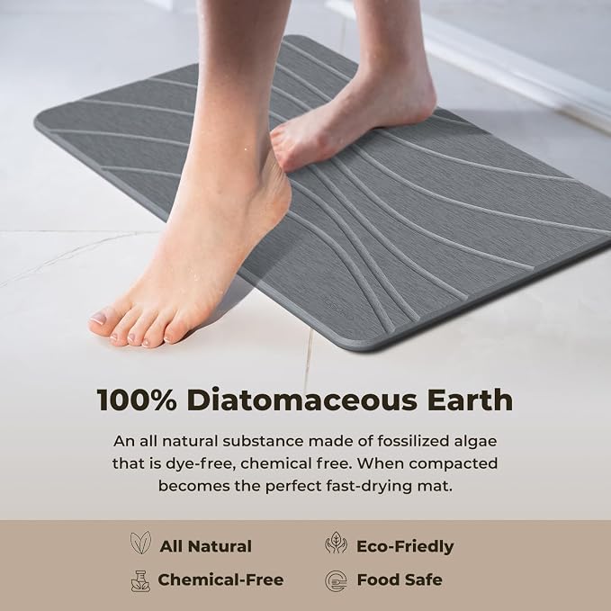 TOSORO - Stone Bath Mat Diatomaceous Earth Shower Mat Non-Slip Super Absorbent Diatomite Stone Bath Mats for Bathroom Floor Quick Drying Natural Easy to Clean (23.5 x 15) - Graphite