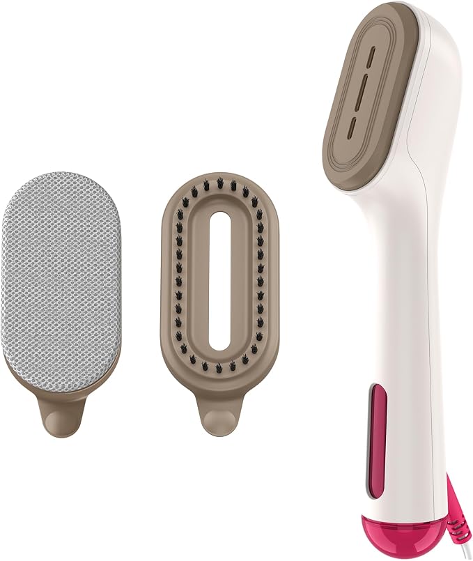 Conair 2-in-1 Steam & Iron Garment Wand, Portable Handheld Fabric Steamer with Ceramic Soleplate, 25-Second Heat-Up, 12-Minute Steam Time, Butter/Berry, GS47BB