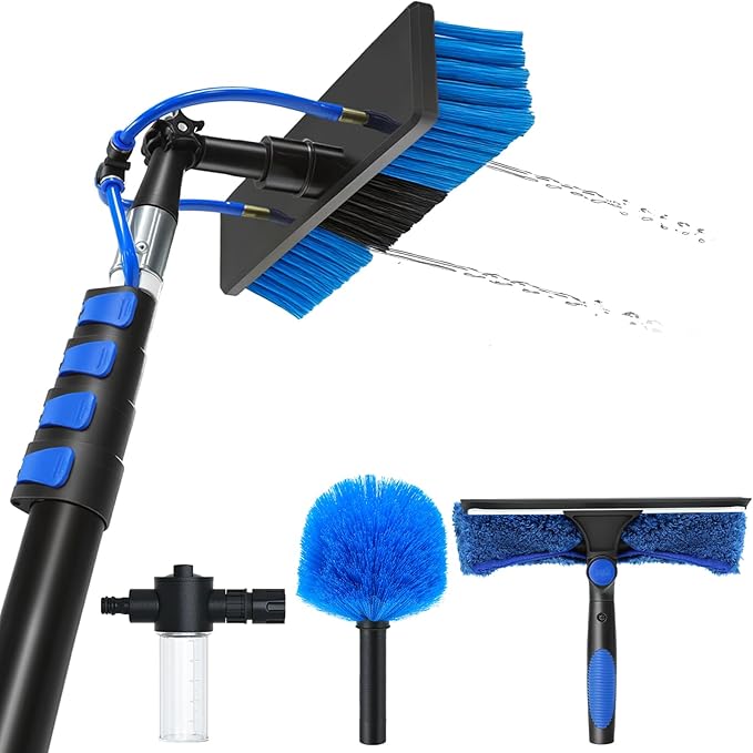 20FT Complete Solar Panel Cleaning Kit with Extension Pole 5-20FT, Water Fed Pole Kit with Cleaner Solution Dispenser for Window Glass, Boats,RV, Decks, Bathrooms & House Siding