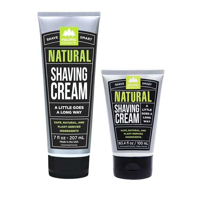 Pacific Shaving Company Natural Shaving Cream - Shea Butter + Vitamin E Shave Cream for Sensitive Skin - Clean Formula for a Smooth, Anti-Redness + Irritation-Free Shave Cream (3.4 Oz + 7 Oz, 2 Pack)