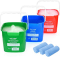Matthew Red&Green&Blue Detergent and Sanitizing Cleaning Bucket 6 Quart Cleaning Pail,Set of 3 Square Containers,Built-In Spout w/Handle,Wash Rinse Sanitize Handwash Bucket,Incl.3Pcs Microfiber Cloths