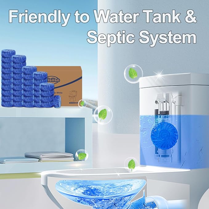 KIISIISO Automatic Toilet Bowl Cleaner Tablets Blue 72 Pack, Drop-In Tank Cleaner for Bathroom, Prevent Stains & Deodorize, Septic Safe, Long-Lasting Cleaning Tabs - Fresh Scent