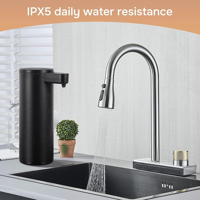 Automatic Soap Dispenser Stainless Steel with Sensor Infrared Soap Dispenser Electric IPX5 Waterproof USB-C Charging Motion Sensor for Kitchen & Bathroom Black, 9oz