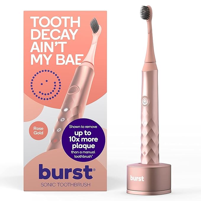 Burst Original Sonic Electric Toothbrush for Adults (Rose Gold) | Rechargeable Electric Sonic Toothbrush | Soft Bristle Deep Clean Stain & Plaque Removal | 3 Modes: Teeth Whitening/Sensitive & Massage