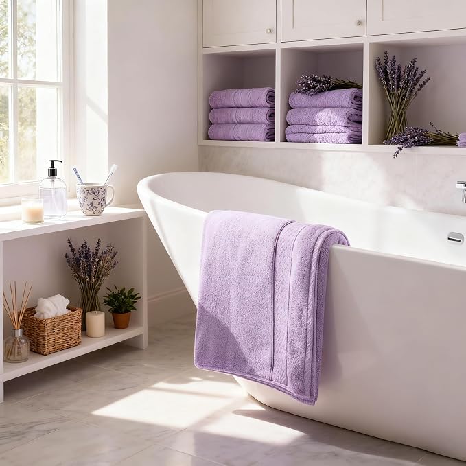 COZYART Bath Towel Set 6 PCS, Luxury Lavender 100% Turkish Cotton 650GSM | Soft Absorbent Quick Dry, OEKO‑Tex 100 Cert. Zero Twist Ring Spun Cotton, Plush Fluffy, Breathable Hotel Quality Towels Set