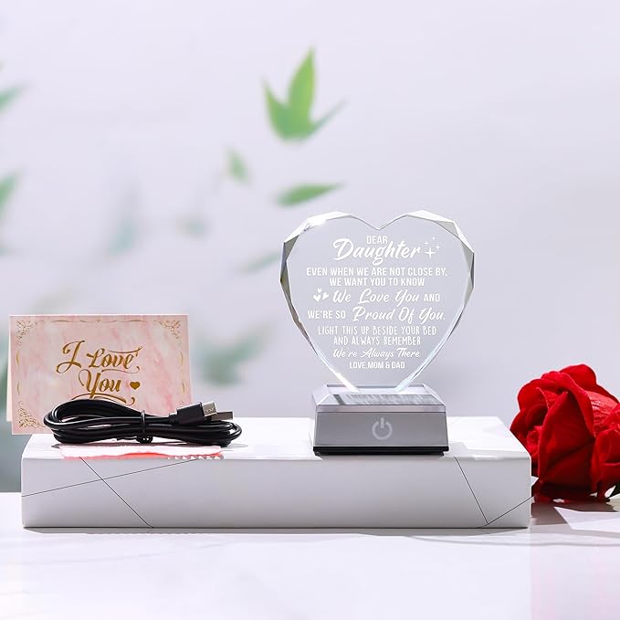 ZHSHWAT Crystal Multicolor Nightlight - Mom & Dad to Daughter Gifts for Anniversary, Wedding, Birthday & Mother's Day