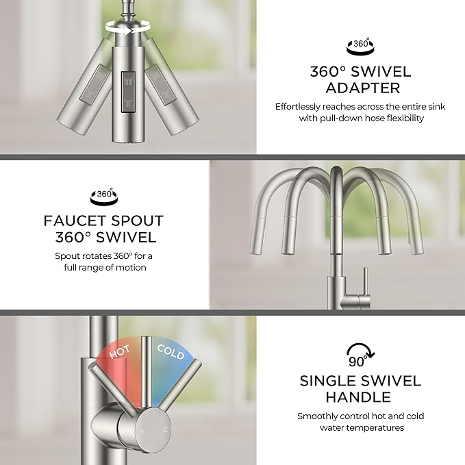 FORIOUS Kitchen Faucet with Soap Dispenser, High Arc Stainless Steel | Lead-Free, Single Handle, Brushed Nickel Pull Down Sink Faucets,1 or 3 Hole Deck Mount for RV/Bar/Laundry/Outdoor