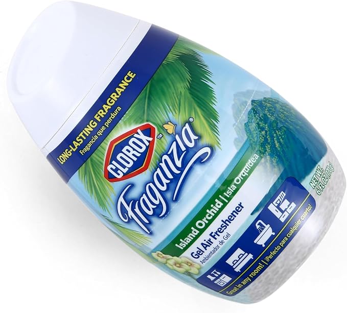 Clorox Fraganzia Gel Air Freshener Cone in Island Orchid Scent, 6oz | No-Plug, Battery-Free Air Freshener for Small Rooms, Closets, Kitchens, Bathrooms, Offices and More (Pack of 3)