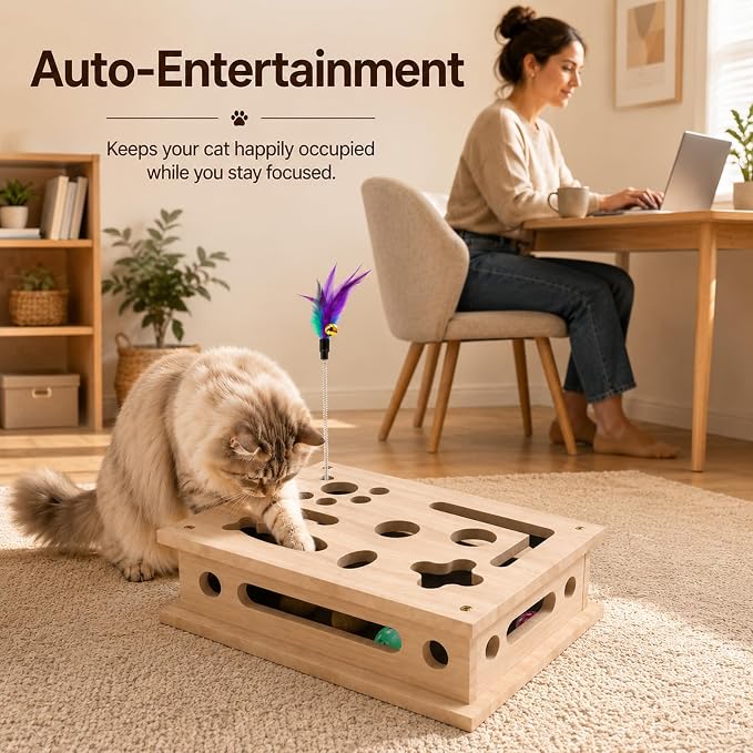 2026 New Cat Scratch Puzzle Enrichment Box, Interactive Cat Nail File Box with Catnip & Bell Ball, Cat Scratcher Toy with Teaser Wand, Stress-Free Alternative to Clippers & Grinders